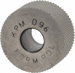 Made in USA - 3/4" Diam, 80° Tooth Angle, Standard (Shape), Form Type High Speed Steel Male Diamond Knurl Wheel - 3/8" Face Width, 1/4" Hole, 96 Diametral Pitch, 30° Helix, Bright Finish, Series KP - Exact Tool & Supply
