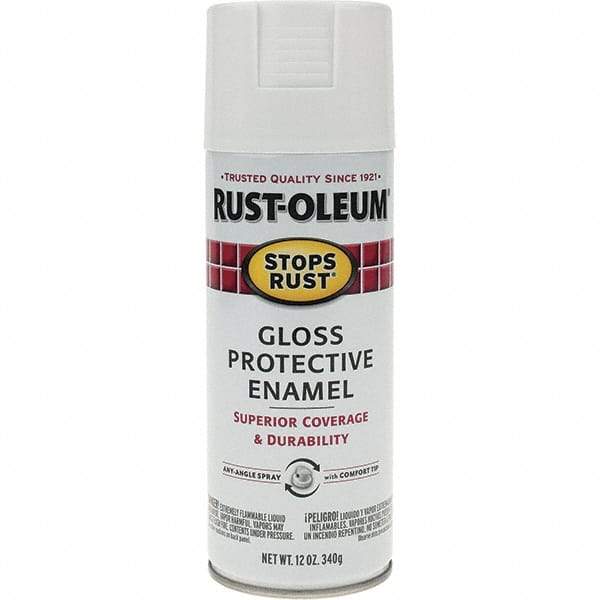 Rust-Oleum - White, Gloss, Enamel Spray Paint - 10 to 12 Sq Ft per Can, 12 oz Container, Use on Metal - Exact Tool & Supply