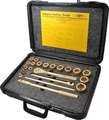 Ampco - 21 Piece 1/2" Drive Socket Set - 6 Points, 5/16" to 1-1/4" Range, Inch Measurement Standard - Exact Tool & Supply