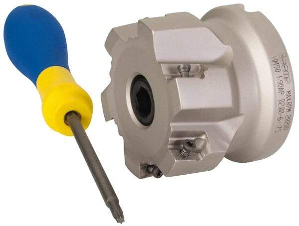 Iscar - 6 Inserts, 2" Cut Diam, 3/4" Arbor Diam, 0.39" Max Depth of Cut, Indexable Square-Shoulder Face Mill - 0/90° Lead Angle, 1.57" High, AP..1003.. & HM90 AP..1003.. Insert Compatibility, Series HM90 - Exact Tool & Supply