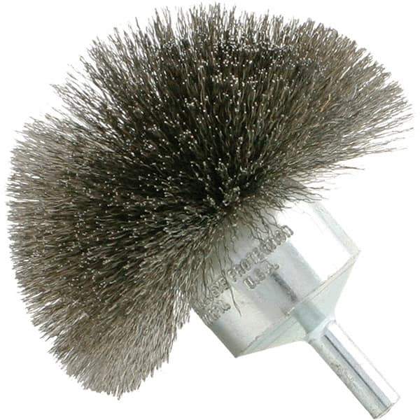 Brush Research Mfg. - 1" Brush Diam, Crimped, Flared End Brush - 1/4" Diam Steel Shank, 20,000 Max RPM - Exact Tool & Supply
