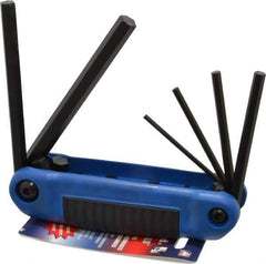 Eklind - 6 Piece Fold-Up Hex Key Set - Hex Range 3 to 10mm, 4-1/2" OAL, Chrome Alloy Steel - Exact Tool & Supply