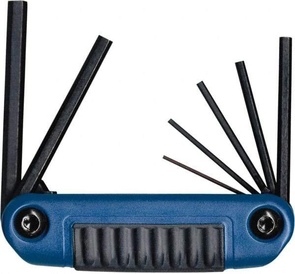 Eklind - 7 Piece Fold-Up Hex Key Set - Hex Range 1.5 to 6mm, 5" OAL, Chrome Alloy Steel - Exact Tool & Supply