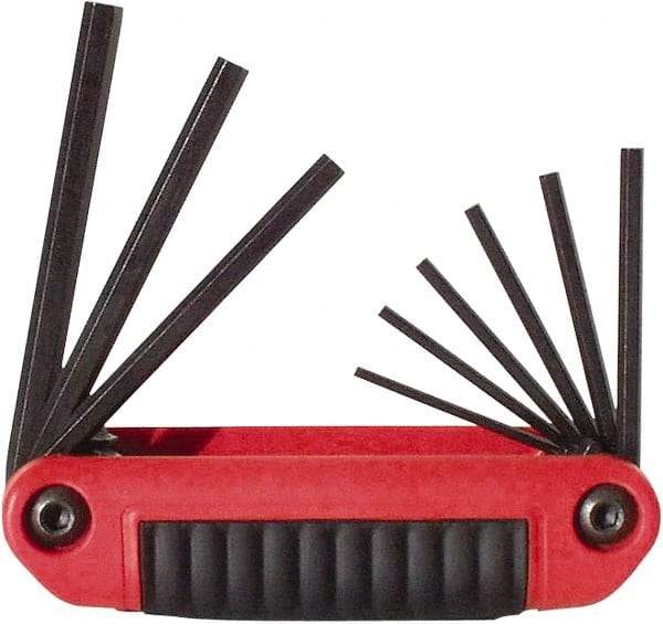 Eklind - 9 Piece Fold-Up Hex Key Set - Hex Range 5/64 to 1/4", 4-1/2" OAL, Chrome Alloy Steel - Exact Tool & Supply