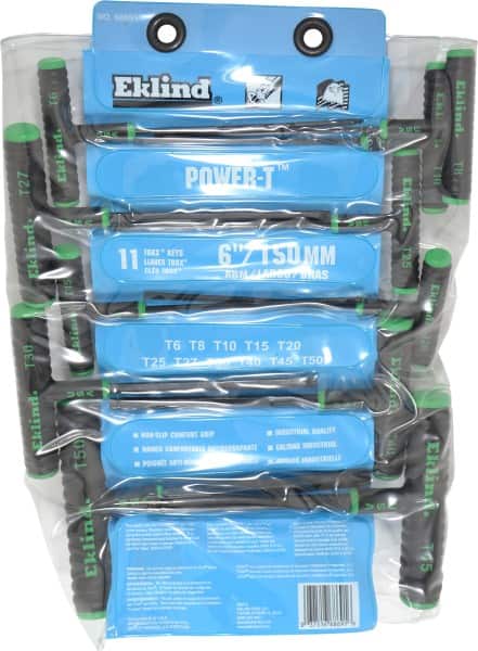Eklind - 11 Piece T6 to T50 Steel T-Handle Torx Key Set - Exact Tool & Supply