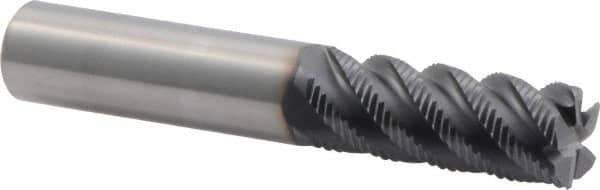 Niagara Cutter - 1/2" Diam, Fine Pitch, 1-1/4" LOC, 5 Flute Solid Carbide Corner Chamfer Roughing End Mill - TiAlN Finish, 3" OAL, 1/2" Shank Diam, Single End, Centercutting, 45° Helix - Exact Tool & Supply