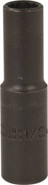 Proto - 1/2", 1/2" Drive, Deep Hand Socket - 12 Points, 3-1/4" OAL, Alloy Steel, Black Finish - Exact Tool & Supply