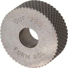 Value Collection - 1" Diam, 90° Tooth Angle, 20 TPI, Standard (Shape), Form Type High Speed Steel Female Diamond Knurl Wheel - 3/8" Face Width, 5/16" Hole, Circular Pitch, 30° Helix, Bright Finish, Series OU - Exact Tool & Supply
