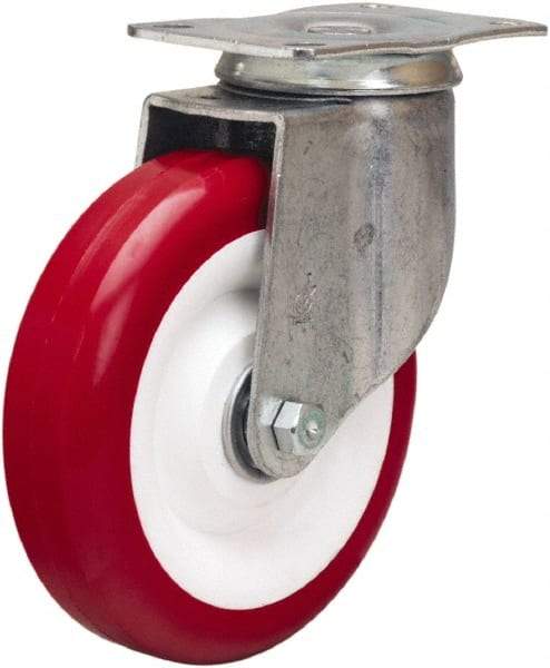 Hamilton - 5" Diam x 1-3/8" Wide x 6-1/16" OAH Top Plate Mount Swivel Caster - Polyurethane Mold on Polypropylene, 325 Lb Capacity, Sealed Precision Ball Bearing, 2-1/2 x 3-3/4" Plate - Exact Tool & Supply