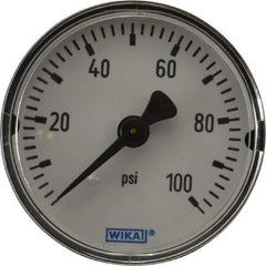 Wika - 2" Dial, 1/4 Thread, 0-100 Scale Range, Pressure Gauge - Center Back Connection Mount, Accurate to 3-2-3% of Scale - Exact Tool & Supply