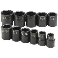 SK - 1/2" Drive Standard Impact Socket Set - 1/2 to 1-1/8", Inch Measurement Standard - Exact Tool & Supply