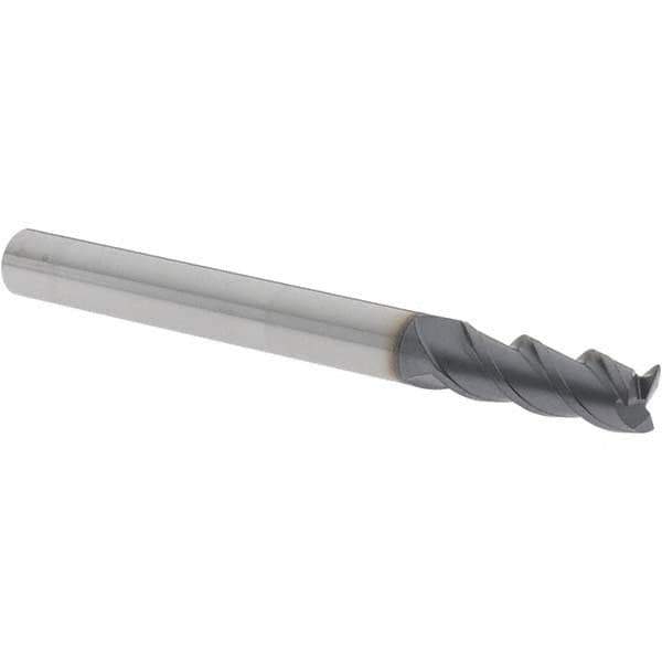 Iscar - 0.188", 1/2" LOC, 3/16" Shank Diam, 2" OAL, 3 Flute, Solid Carbide Square End Mill - Single End, TiAlN Finish, Spiral Flute, 45° Helix, Centercutting, Right Hand Cut, Right Hand Flute - Exact Tool & Supply