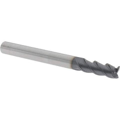 Iscar - 0.188", 1/2" LOC, 3/16" Shank Diam, 2" OAL, 3 Flute, Solid Carbide Square End Mill - Single End, TiAlN Finish, Spiral Flute, 45° Helix, Centercutting, Right Hand Cut, Right Hand Flute - Exact Tool & Supply
