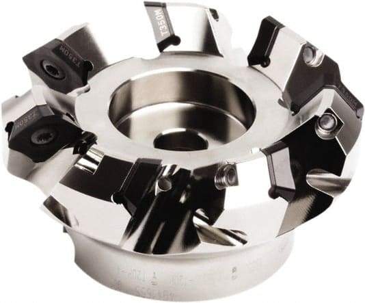 Seco - 216mm Cut Diam, 60mm Arbor Hole, 7.5mm Max Depth of Cut, 45° Indexable Chamfer & Angle Face Mill - 12 Inserts, SE.. 1505 Insert, Right Hand Cut, 12 Flutes, Series QuattroMill - Exact Tool & Supply