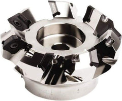 Seco - 141mm Cut Diam, 50mm Arbor Hole, 7.5mm Max Depth of Cut, 45° Indexable Chamfer & Angle Face Mill - 8 Inserts, SE.. 1505 Insert, Right Hand Cut, 8 Flutes, Through Coolant, Series QuattroMill - Exact Tool & Supply