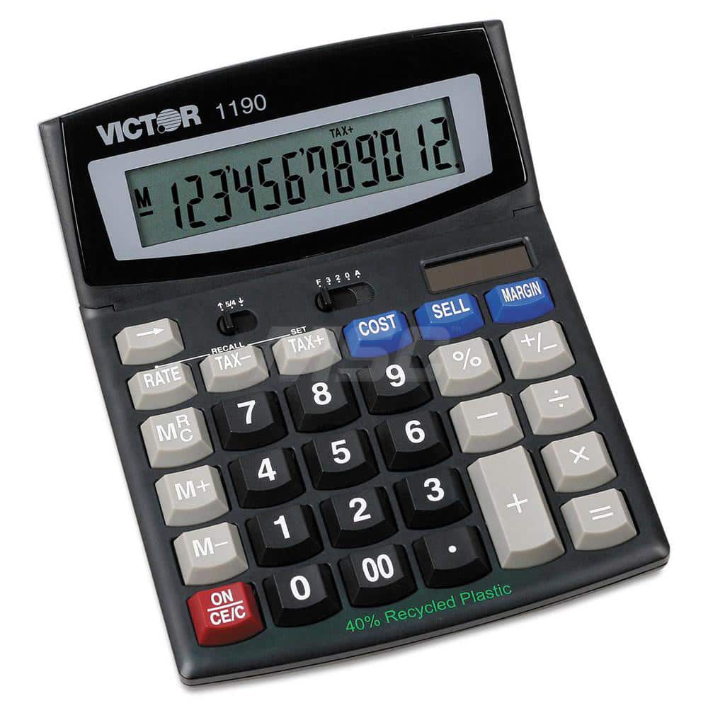 Victor - Calculators; Type: Desktop Calculator ; Type of Power: Solar/Battery ; Display Type: 12-Digit LCD ; Color: Black ; Display Size: 16mm ; Width (Decimal Inch): 5.9000 - Exact Tool & Supply