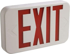 Cooper Lighting - 1 and 2 Face, 3 Watt, White, Thermoplastic, LED, Illuminated Exit Sign - 120/277 VAC, Nickel Cadmium, Ceiling Mounted, End Mounted, Wall Mounted, 11-11/16 Inch Long x 1-3/4 Inch Wide x 7-1/2 Inch High - Exact Tool & Supply
