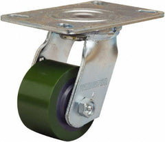 Hamilton - 3-1/4" Diam x 2" Wide x 5-1/4" OAH Top Plate Mount Swivel Caster - Polyurethane Mold onto Cast Iron Center, 575 Lb Capacity, Straight Roller Bearing, 4-1/2 x 6-1/4" Plate - Exact Tool & Supply