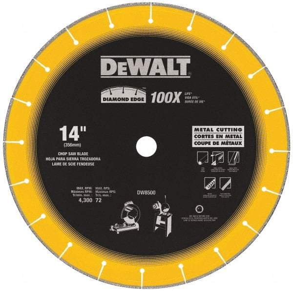 DeWALT - 14" Diam, 1" Arbor Hole Diam, 20 Tooth Wet & Dry Cut Saw Blade - Diamond-Tipped, Standard Round Arbor - Exact Tool & Supply