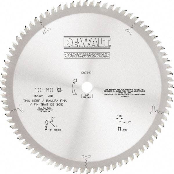 DeWALT - 10" Diam, 5/8" Arbor Hole Diam, 80 Tooth Wet & Dry Cut Saw Blade - Tungsten Carbide-Tipped, Standard Round Arbor - Exact Tool & Supply