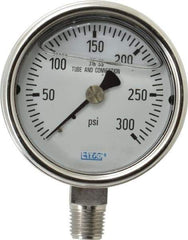 Wika - 2-1/2" Dial, 1/4 Thread, 0-300 Scale Range, Pressure Gauge - Lower Connection Mount, Accurate to 2-1-2% of Scale - Exact Tool & Supply