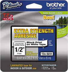 Brother - 1/2" Wide x 314.4" Long, White Plastic/Paper Tape Cassette - For Label Maker - Exact Tool & Supply
