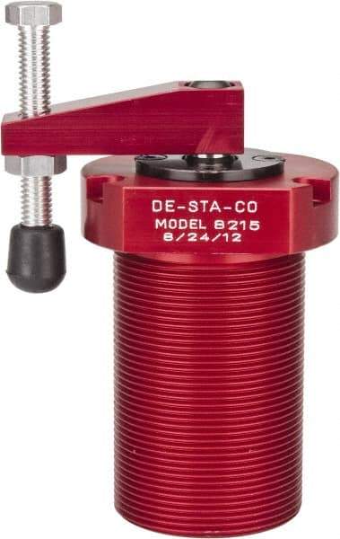 De-Sta-Co - 90 Lb Clamping Force, Right Hand Swing, 21.5mm Total Stroke, Single-Acting Pneumatic Swing Clamp - 1/8 NPT Port, 85.3mm Body Length x 76.2mm Body Width, 2.01 Cu In (Clamp), 2.26 Cu In (Unclamp), 130 Max psi - Exact Tool & Supply