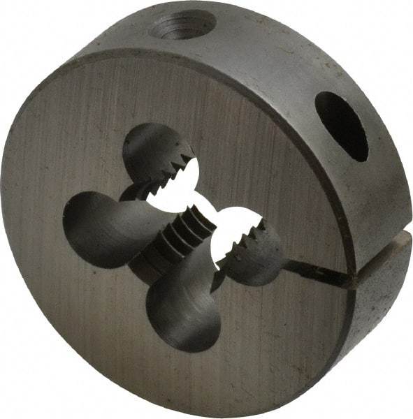 Cle-Line - 7/16-14 UNC Thread, 1-1/2" Outside Diam Carbon Steel Round Die - 2" Thick, Right Hand Thread, Adjustable - Exact Tool & Supply