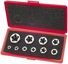 Cle-Line - 1/4-20 to 1-8 UNC, Hex Die Set - Carbon Steel, 10 Piece Set, Comes with Plastic Case - Exact Tool & Supply