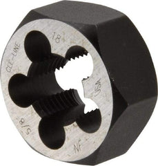 Cle-Line - 5/8-18 UNF Thread, 1-1/4" Hex, Hex Rethreading Die - Carbon Steel, 5/8" Thick, Series 0650 - Exact Tool & Supply