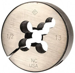 Cle-Line - 1/2-13 UNC Thread, 2" Outside Diam Carbon Steel Round Die - 5/8" Thick, Right Hand Thread, Adjustable - Exact Tool & Supply