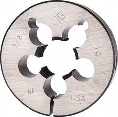 Cle-Line - 7/8-14 UNF Thread, 2-1/2" Outside Diam Carbon Steel Round Die - 3/4" Thick, Right Hand Thread, Adjustable - Exact Tool & Supply