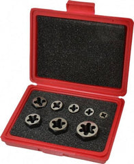Cle-Line - 1/4-20 to 3/4-10 UNC, Hex, Round Die Set - Carbon Steel, 8 Piece Set, Comes with Plastic Case - Exact Tool & Supply