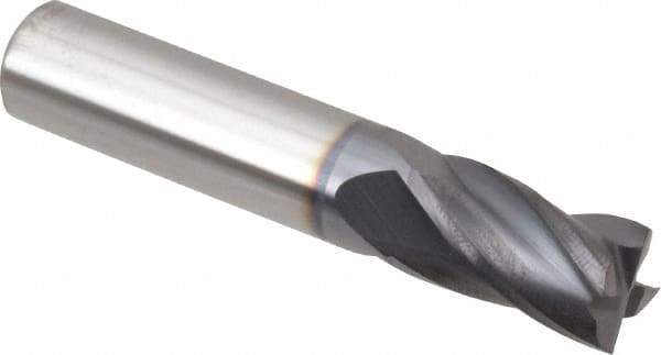 Hertel - 3/8", 5/8" LOC, 3/8" Shank Diam, 2" OAL, 4 Flute, Solid Carbide Square End Mill - Single End, AlTiN Finish, Spiral Flute, 30° Helix, Centercutting, Right Hand Cut, Right Hand Flute - Exact Tool & Supply
