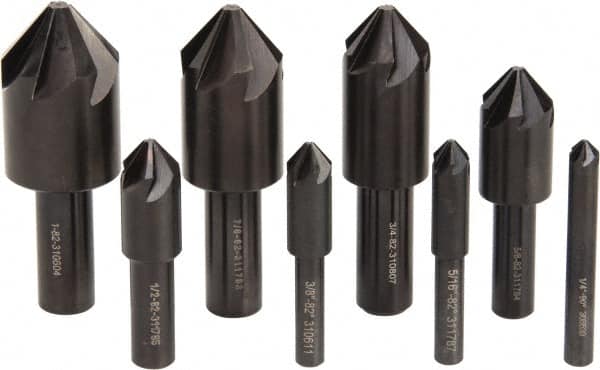 Hertel - 8 Piece, 1/4 to 1" Head Diam, 82° Included Angle, Countersink Set - Exact Tool & Supply