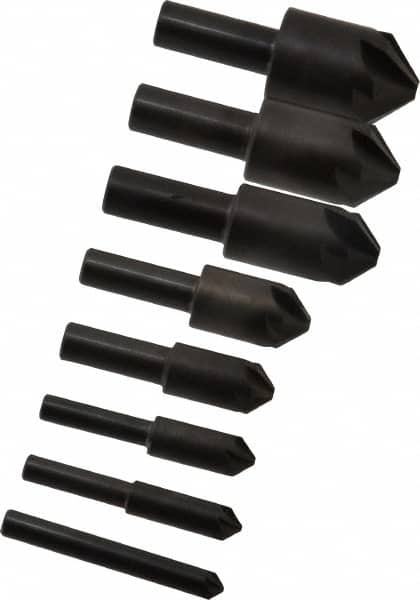 Hertel - 8 Piece, 1/4 to 1" Head Diam, 90° Included Angle, Countersink Set - Exact Tool & Supply