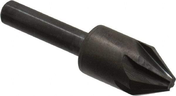 Hertel - 1/2" Head Diam, 1/4" Shank Diam, 6 Flute 60° High Speed Steel Countersink - 2" OAL, Straight Shank - Exact Tool & Supply