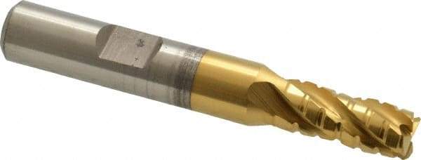 Hertel - 5/16" Diam, 3/4" LOC, 4 Flute Cobalt Roughing & Finishing Square End Mill - TiN Finish, 2-1/2" OAL, 3/8" Shank Diam, Weldon Shank, Centercutting - Exact Tool & Supply