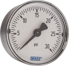 Wika - 2" Dial, 1/4 Thread, 0-30 Scale Range, Pressure Gauge - Center Back Connection Mount, Accurate to 3-2-3% of Scale - Exact Tool & Supply