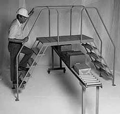 PW Platforms - 48" 5 Step Crossover Bridge - 300 Lb Capacity, 50" Platform Height, 26" Base Width x 98" Base Depth, Perforated Tread - Exact Tool & Supply