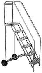 PW Platforms - 90" 6 Step Ladder - Portable Safety Ladder, 300 Lb Capacity, 60" Platform Height, 30" Base Width x 52" Base Depth - Exact Tool & Supply
