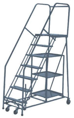 PW Platforms - 10 Step Ladder - Rolling Safety Stock Picking Ladder, 300 Lb Capacity, 100" Platform Height, 32" Base Width x 83" Base Depth, Perforated Tread - Exact Tool & Supply