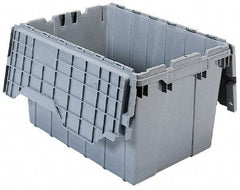 Akro-Mils - 1.12 Cu Ft, 35 Lb Load Capacity Gray Polyethylene Attached-Lid Container - Stacking, Nesting, 21-1/2" Long x 15" Wide x 9" High, Lid Included - Exact Tool & Supply