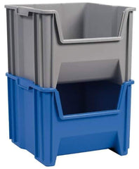 Akro-Mils - 75 Lb. Load Capacity, 17-1/2" Deep, Blue Polypropylene Hopper Stacking Bin - 12-1/2" High x 10-7/8" Wide x 17-1/2" Long - Exact Tool & Supply