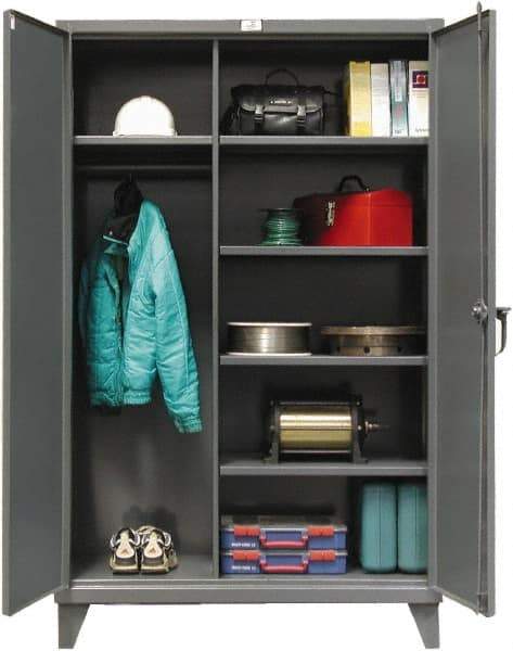 Strong Hold - 5 Shelf Combination Storage Cabinet - Steel, 48" Wide x 24" Deep x 72" High, Dark Gray - Exact Tool & Supply