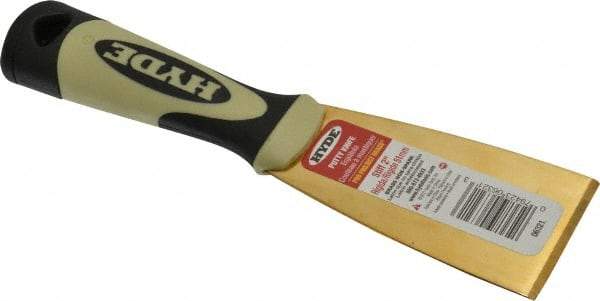 Hyde Tools - 2" Wide Brass Putty Knife - Stiff, Cushioned Grip Polypropylene Handle, 8" OAL - Exact Tool & Supply