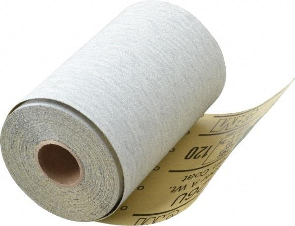 3M - 120 Grit, Silicon Carbide Adhesive Backed Sanding Sheets - Sandpaper Roll, 4-1/2" x 10 Yds., Fine Grade, A Weighted Backing - Exact Tool & Supply