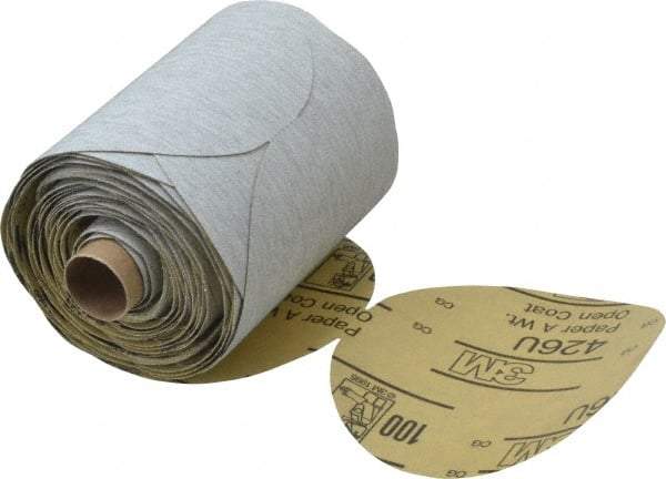 3M - 5" Diam, 100 Grit Silicon Carbide Adhesive PSA Disc - Very Fine Grade, Gray, A Weighted Backing, Flexible, Use with Random Orbital Sanders - Exact Tool & Supply