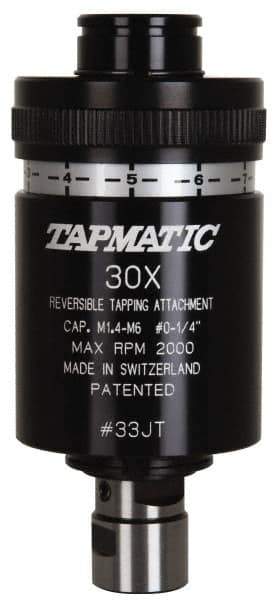 Tapmatic - Model 30X, No. 0 Min Tap Capacity, 1/4 Inch Max Mild Steel Tap Capacity, JT33 Mount Tapping Head - 21600 (J116), 21700 (J117) Compatible, Includes Tap Clamping Wrenches, for Manual Machines - Exact Tool & Supply
