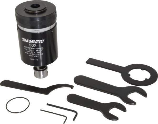 Tapmatic - Model 50X, No. 6 Min Tap Capacity, 1/2 Inch Max Mild Steel Tap Capacity, 5/8-16 Mount Tapping Head - 22100 (J421), 22000 (J422) Compatible, Includes Tap Clamping Wrenches, for Manual Machines - Exact Tool & Supply